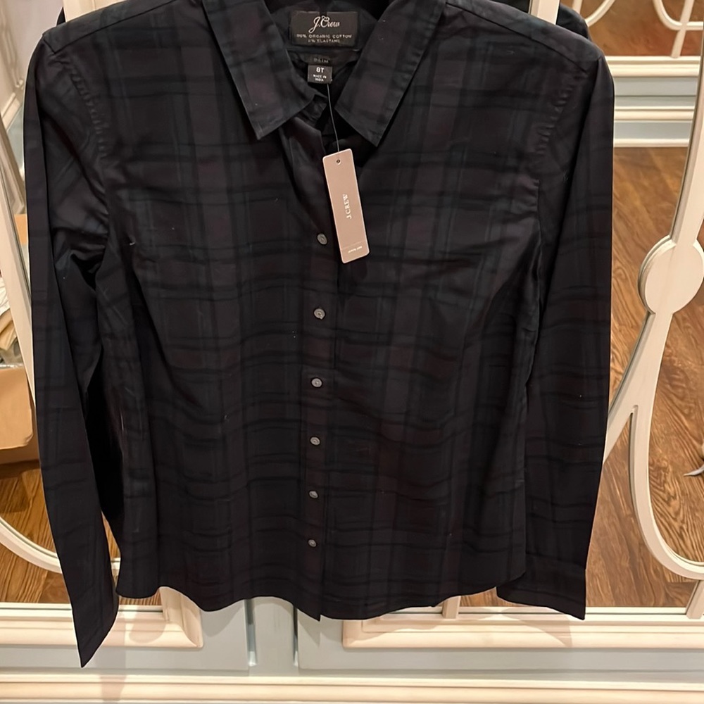 Jcrew Tartan shirt in 8 tall dark black watch print slim fit